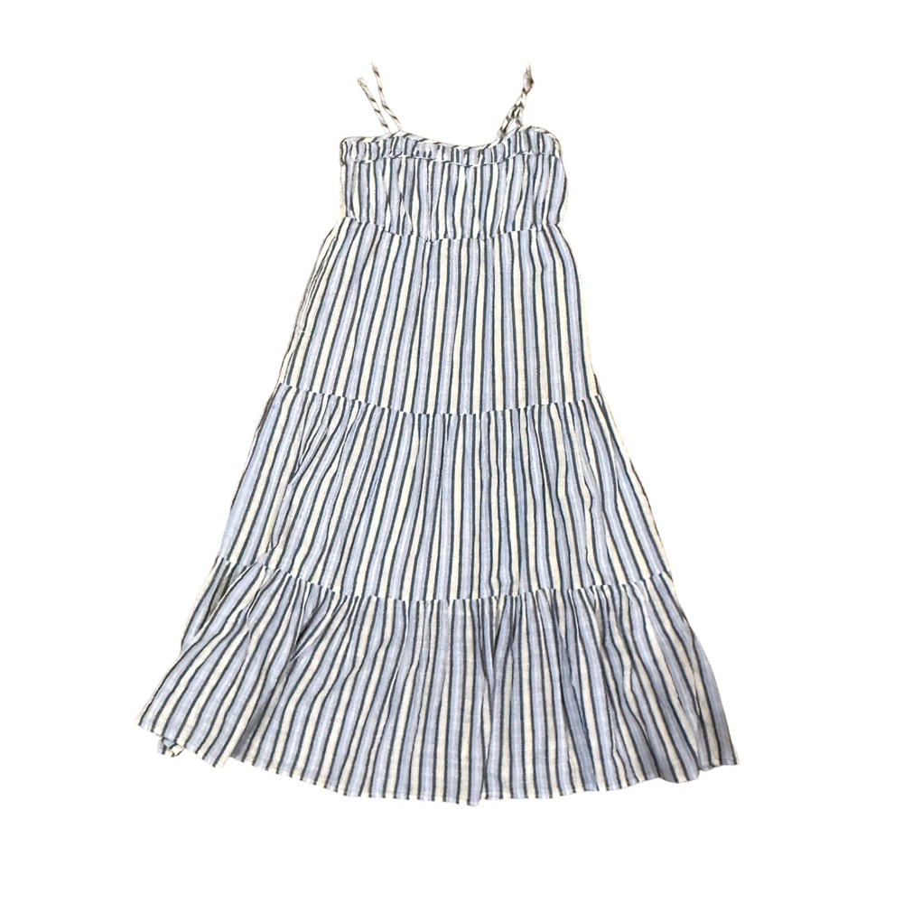 Aerie Striped Tiered Midi Dress Blue White Yellow Smocked Bodice NWT sz XS